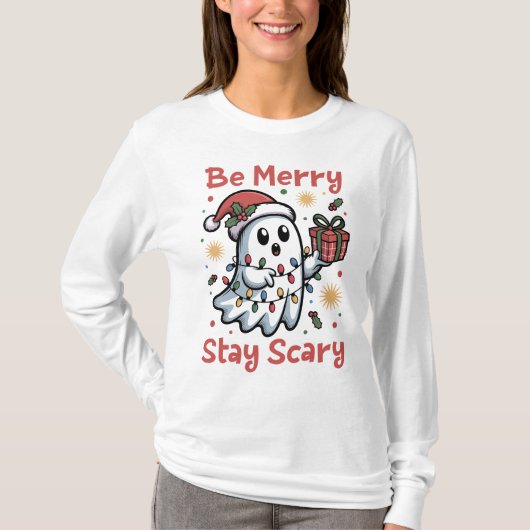Wees vrolijk Blijf eng Kerstmis Halloween T-shirt (Voorkant)