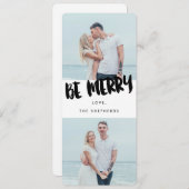 Wees vrolijk Brush Script Holiday Photo Card Feestdagenkaart (Voorkant / Achterkant)