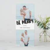 Wees vrolijk Brush Script Holiday Photo Card Feestdagenkaart (Staand voorkant)