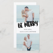 Wees vrolijk Brush Script Holiday Photo Card Feestdagenkaart (Voorkant / Achterkant)
