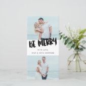 Wees vrolijk Brush Script Holiday Photo Card Feestdagenkaart (Staand voorkant)