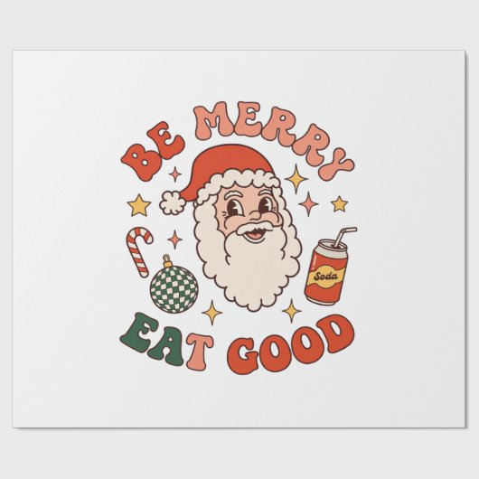 Wees vrolijk eet lekker kerst kerstman frisdrank s cadeaupapier (Vlak)