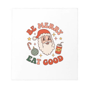 Wees vrolijk eet lekker kerst kerstman frisdrank s notitieblok