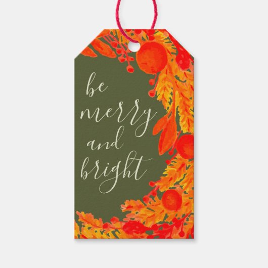 Wees vrolijk en helder · Chic Wreath Winter Holida Cadeaulabel (Voorkant)