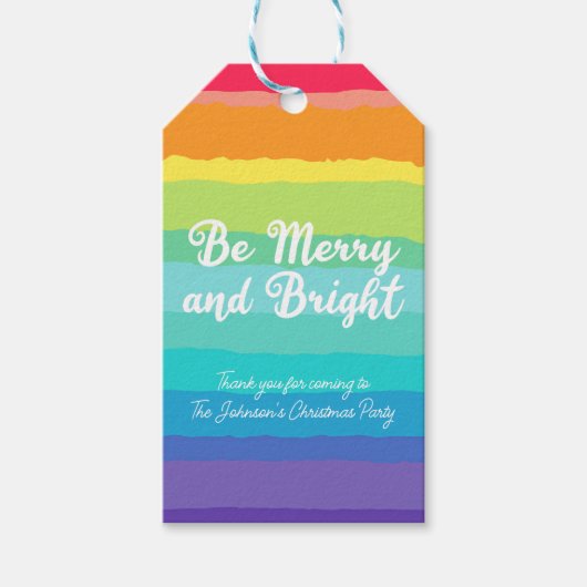Wees vrolijk en helder Rainbow Custom Christmas Pa Cadeaulabel (Voorkant)