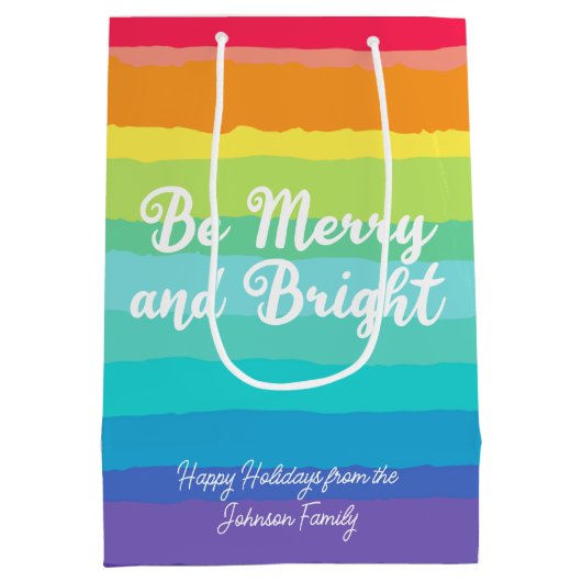 Wees vrolijk en helder Rainbow Custom Christmas Pa Medium Cadeauzakje (Achterkant)