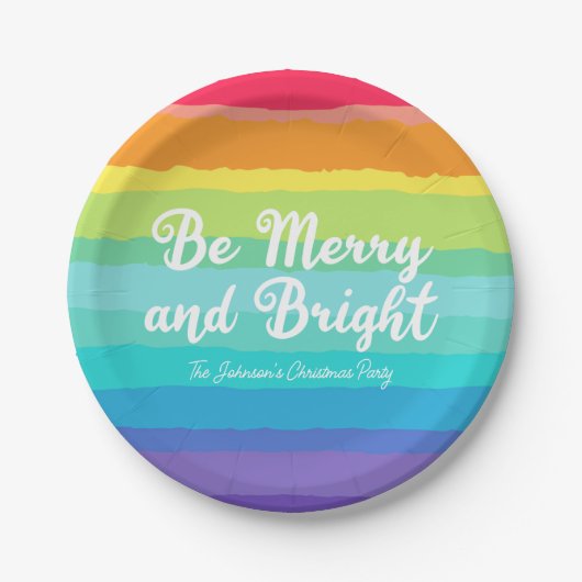 Wees vrolijk en helder Rainbow Custom Christmas Pa Papieren Bordje (Voorkant)