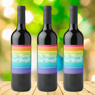 Wees vrolijk en helder Rainbow Custom Christmas Pa Wijn Etiket