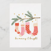 Wees vrolijk en helder rood & wit Kerstmis Folie Feestdagenkaart (Voorkant)