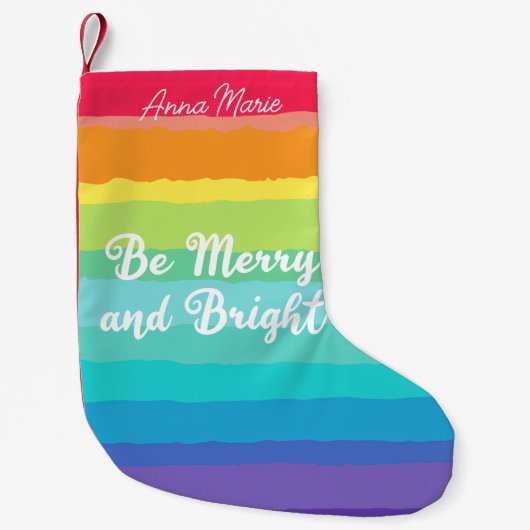 Wees vrolijk en helder Schattige aangepaste regenb Kleine Kerstsok (Voorkant)