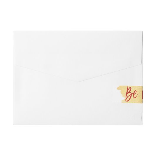 Wees vrolijk gouden folie en rood kerstscript omwikkelbaar adreslabel (Achterkant)