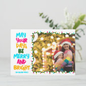 Wees vrolijk Helder Blauw Kerstverlichting Foto Mo Feestdagenkaart (Staand voorkant)