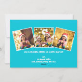 Wees vrolijk Helder Blauw Kerstverlichting Foto Mo Feestdagenkaart (Achterkant)