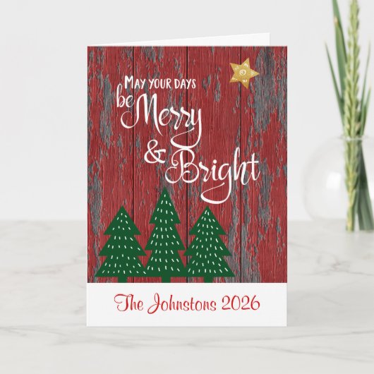 Wees vrolijk helder script rustieke hout gouden st feestdagen kaart (Voorkant)