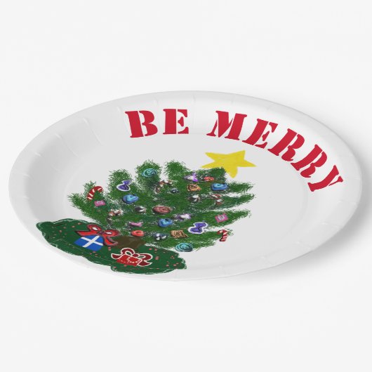 Wees vrolijk kerstboom gele ster papieren bordje (Gekanteld)