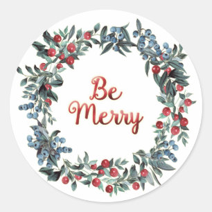 Wees vrolijk!kerstfeestbessen met adem ronde sticker