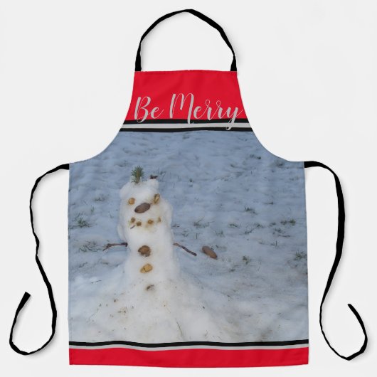 Wees vrolijk, kleine sneeuwman schort (Voorkant)