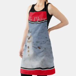 Wees vrolijk, kleine sneeuwman schort