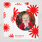 Wees vrolijk Leuk Witte Rode Pompoms Vakantie Kaar Feestdagenkaart (Voorkant / Achterkant)