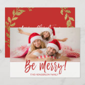 Wees vrolijk met de hand geletterde scriptfotokaar feestdagenkaart (Voorkant / Achterkant)