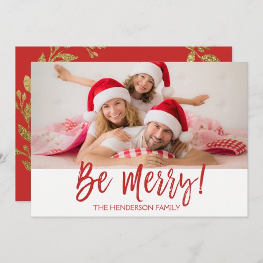 Wees vrolijk met de hand geletterde scriptfotokaar feestdagenkaart (Voorkant / Achterkant)