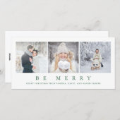 Wees vrolijk | Modern groene Kerst Drie foto's Feestdagenkaart (Voorkant / Achterkant)