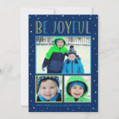 Wees vrolijk modern marineblauw fotocollage feestdagenkaart (Voorkant)