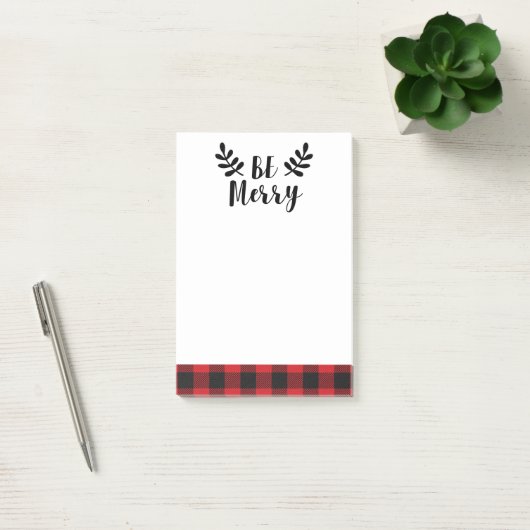 Wees vrolijk Modern Script Buffalo Plaid Post-it® Notes (Kantoor)