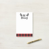 Wees vrolijk Modern Script Buffalo Plaid Post-it® Notes (Op bureau)