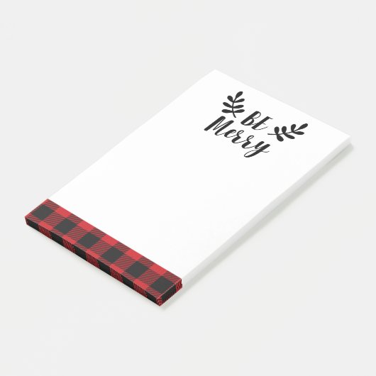 Wees vrolijk Modern Script Buffalo Plaid Post-it® Notes (Schuin)