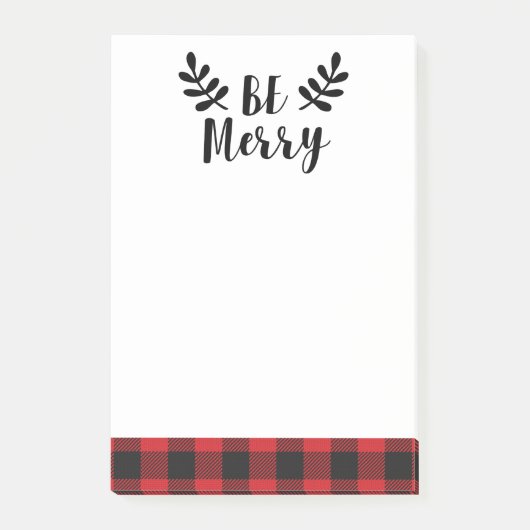 Wees vrolijk Modern Script Buffalo Plaid Post-it® Notes (Voorkant)