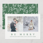 Wees vrolijk | Moderne Groene Kerstmis Twee Foto Feestdagenkaart (Voorkant / Achterkant)