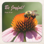 Wees Vrolijk Onderzetter, met afbeelding van bijen Kartonnen Onderzetters (Voorkant)