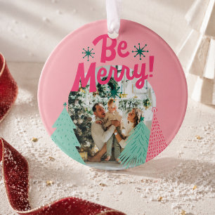Wees vrolijk roze krabbelboom gebogen foto ornament
