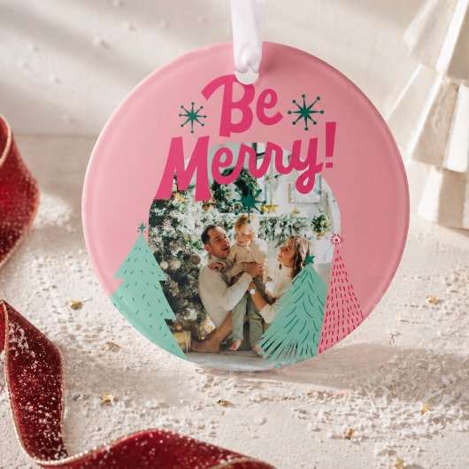 Wees vrolijk roze krabbelboom gebogen foto ornament