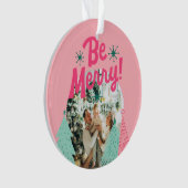 Wees vrolijk roze krabbelboom gebogen foto ornament (voorkant)