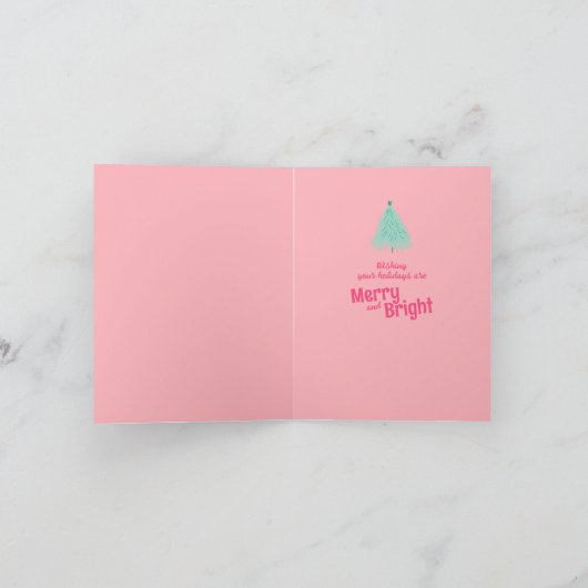 Wees vrolijk roze Scribble Tree Arched Foto Feestdagen Kaart (Binnen)