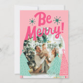 Wees vrolijk roze Scribble Tree Arched Foto Feestdagenkaart (Voorkant)