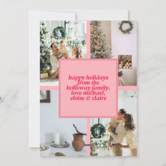 Wees vrolijk roze Scribble Tree Arched Foto Feestdagenkaart (Achterkant)