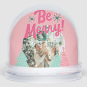 Wees vrolijk roze Scribble Tree Arched Foto Sneeuwbol (Voorkant)