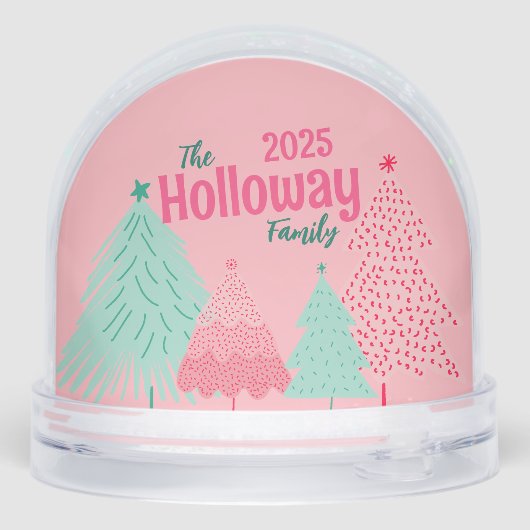 Wees vrolijk roze Scribble Tree Arched Foto Sneeuwbol (Achterkant)