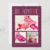 Wees vrolijk roze sneeuwval-fotocollage feestdagenkaart (Voorkant)