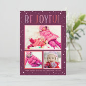 Wees vrolijk roze sneeuwval-fotocollage feestdagenkaart (Staand voorkant)