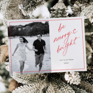 Wees vrolijk Script Minimal Family Holiday Photo C Feestdagenkaart