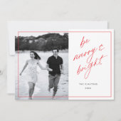 Wees vrolijk Script Minimal Family Holiday Photo C Feestdagenkaart (Voorkant)