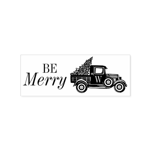 Wees vrolijk |  Vrachtwagen & Kerstboom Monogram Rubberstempel (Afrduk)