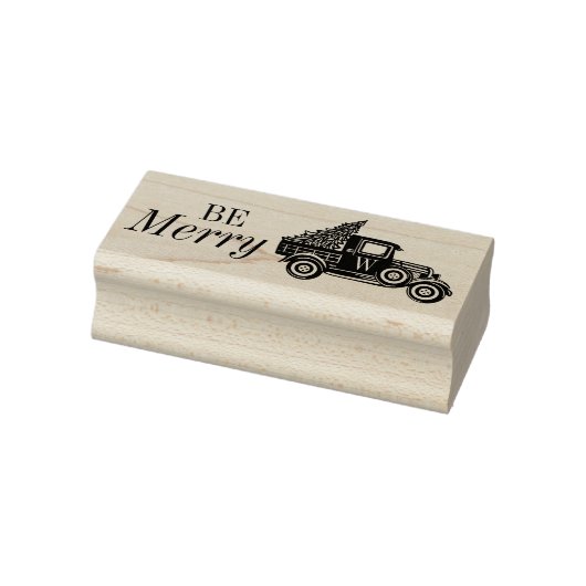 Wees vrolijk |  Vrachtwagen & Kerstboom Monogram Rubberstempel (Stempel)