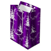 Wees vrolijk witte kerstbomen Paarse Medium Cadeauzakje (Voorkant Gekanteld)