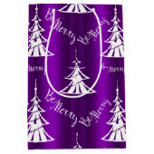 Wees vrolijk witte kerstbomen Paarse Medium Cadeauzakje (Voorkant)