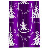 Wees vrolijk witte kerstbomen Paarse Medium Cadeauzakje (Achterkant)